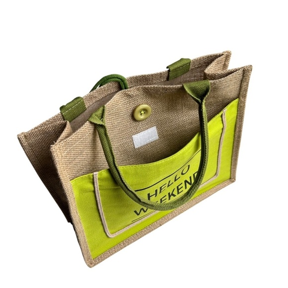 NWOT Hello Weekend Natural Jute Summer Beach Tote Bag - Picture 4 of 8